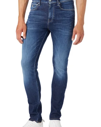 Blugi skinny cu aspect decolorat, Albastru inchis