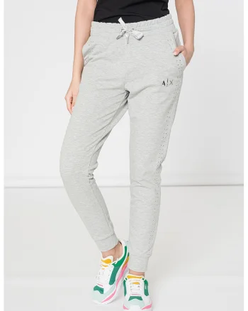 Pantaloni sport cu croiala conica si talie ajustabila, Gri deschis melange