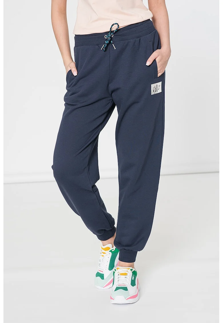 Pantaloni sport cu model uni si talie ajustabila, Bleumarin