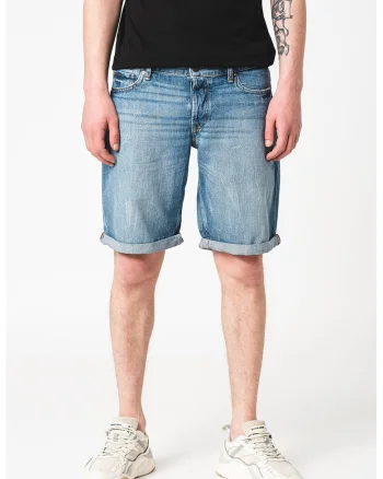Bermude de denim cu aspect decolorat, Albastru
