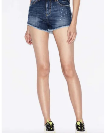 Pantaloni scurti din denim cu aspect decolorat, Albastru