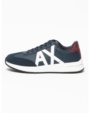 Pantofi sport din piele si material sintetic, Alb/Bleumarin