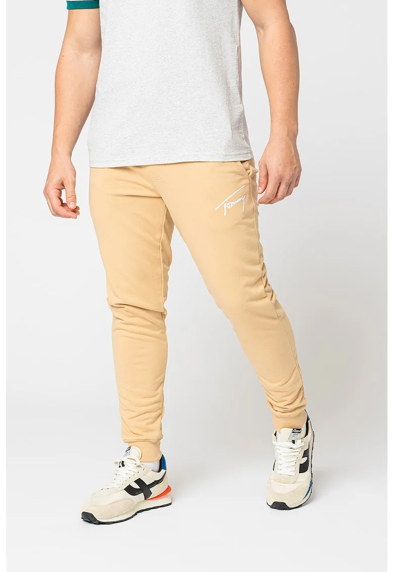 Pantaloni jogger cu cordon in talie Signature, Maro nisip
