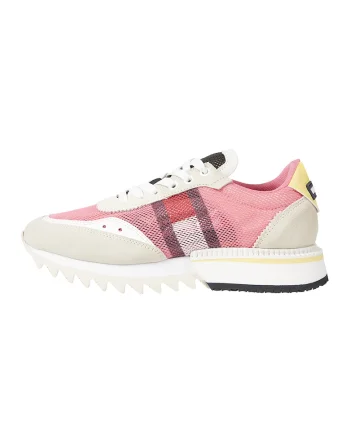 Pantofi sport de plasa cu insertii de piele intoarsa, Bej/Roz