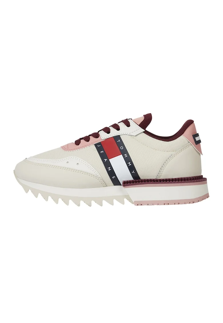 Pantofi sport low-top cu garnituri de piele, Alb/Roz somon/Maro nisip