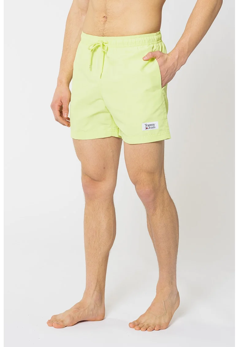 Pantaloni scurti de baie cu aplicatie logo, Verde deschis