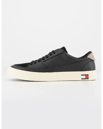 Pantofi sport de piele si piele intoarsa cu sireturi, Negru/Alb murdar