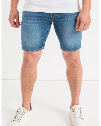 Pantaloni scurti din denim cu aspect decolorat, Bleumarin