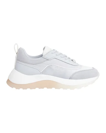 Pantofi sport wedge cu insertii de piele intoarsa, Albastru pastel