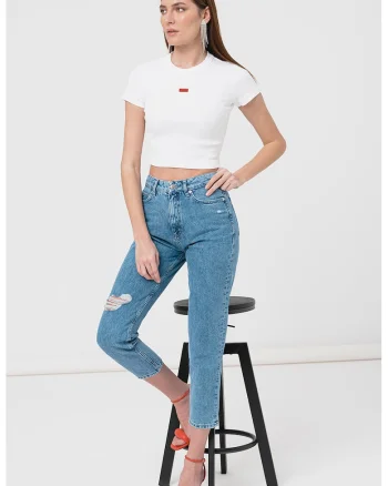 Blugi crop relaxed fit 938, Albastru