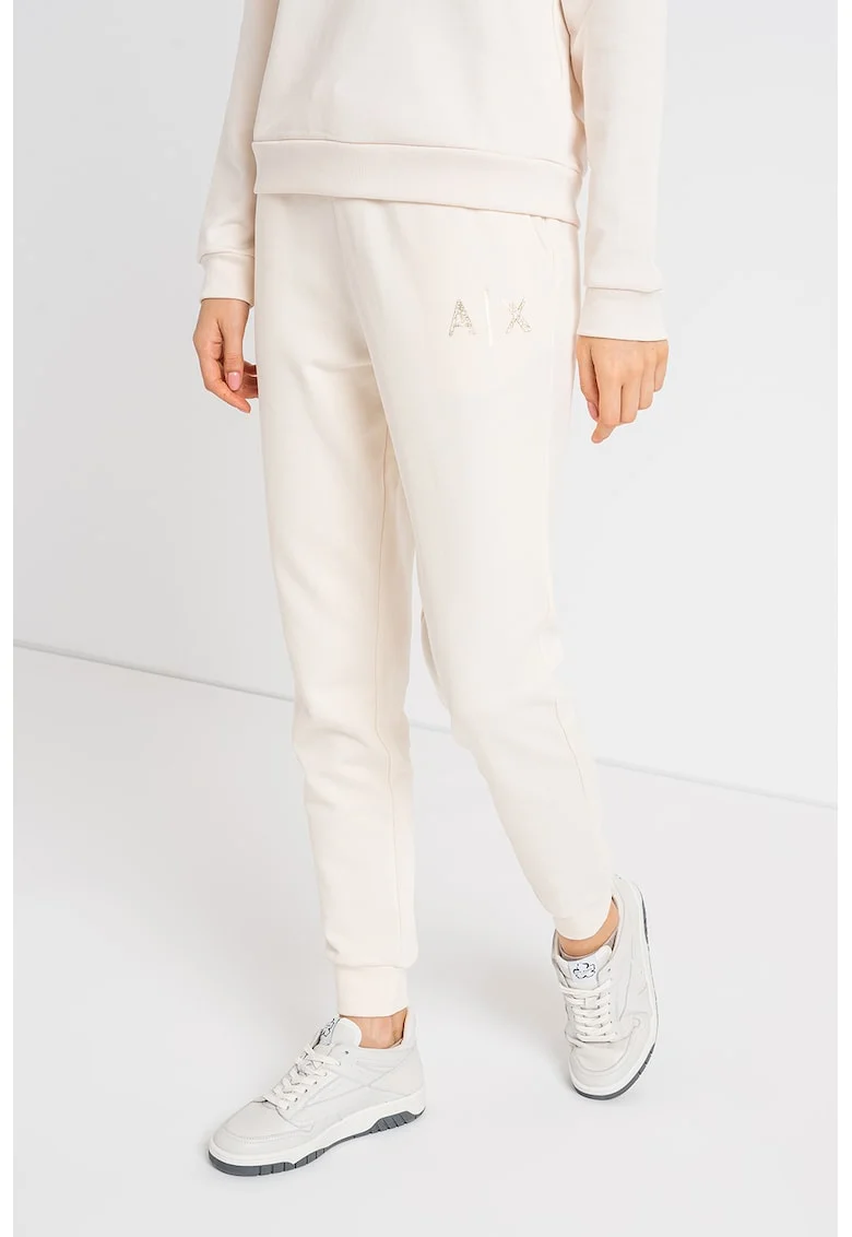Pantaloni sport conici de bumbac, Alb fildes