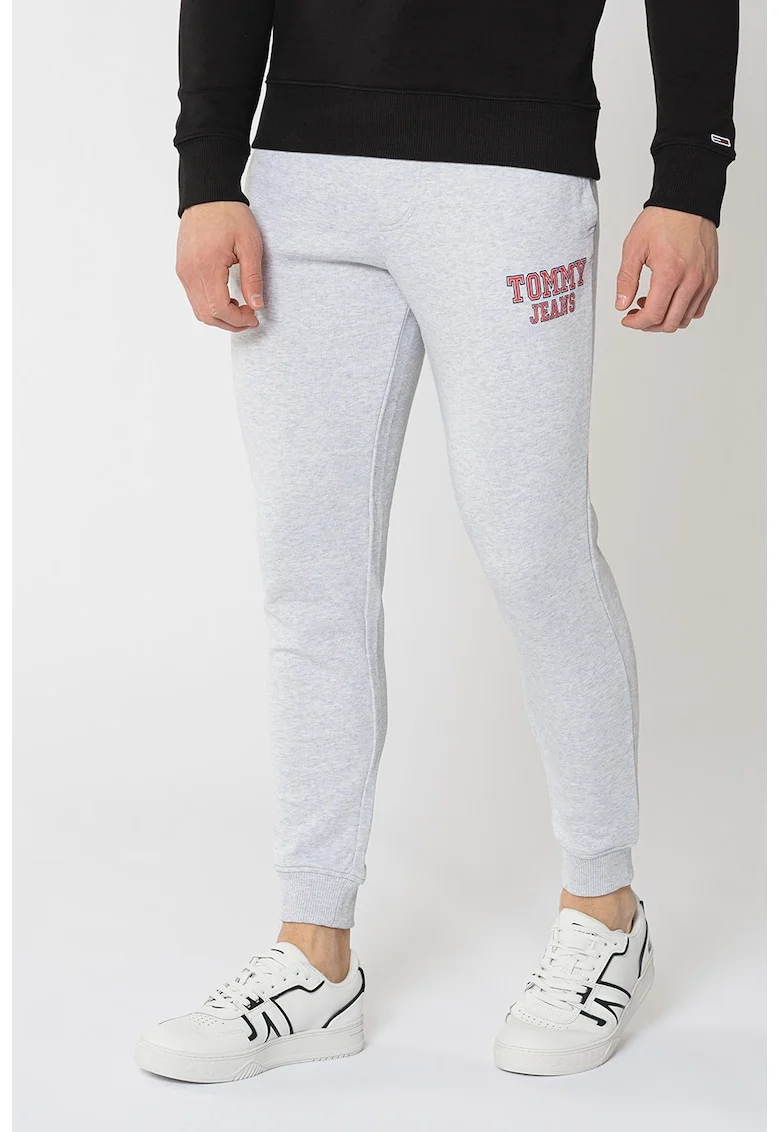 Pantaloni sport slim fit cu talie ajustabila, Gri deschis melange