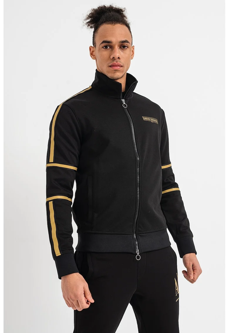 Bluza sport cu fermoar si detalii contrastante, Auriu/Negru