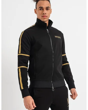 Bluza sport cu fermoar si detalii contrastante, Auriu/Negru