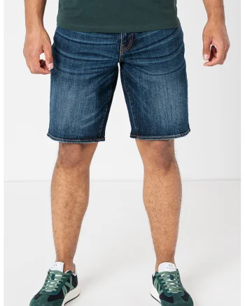 Pantaloni scurti din denim cu aspect decolorat, Albastru inchis