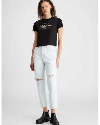 Tricou crop cu logo, Negru