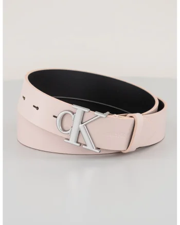 Curea de piele cu logo cu nit, Roz pastel