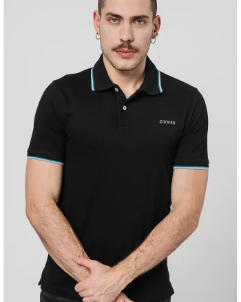 Tricou polo din amestec de bumbac, Negru/Albastru