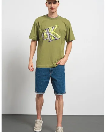 Tricou supradimensionat cu imprimeu monograma, Verde aquamarin