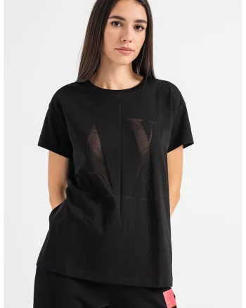 Tricou supradimensionat cu imprimeu logo, Negru