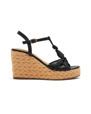 Sandale din piele cu talpa wedge Castine, Negru