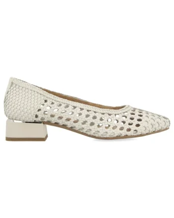 Pantofi din piele cu varf ascutit si aspect impletit Eastham, Alb