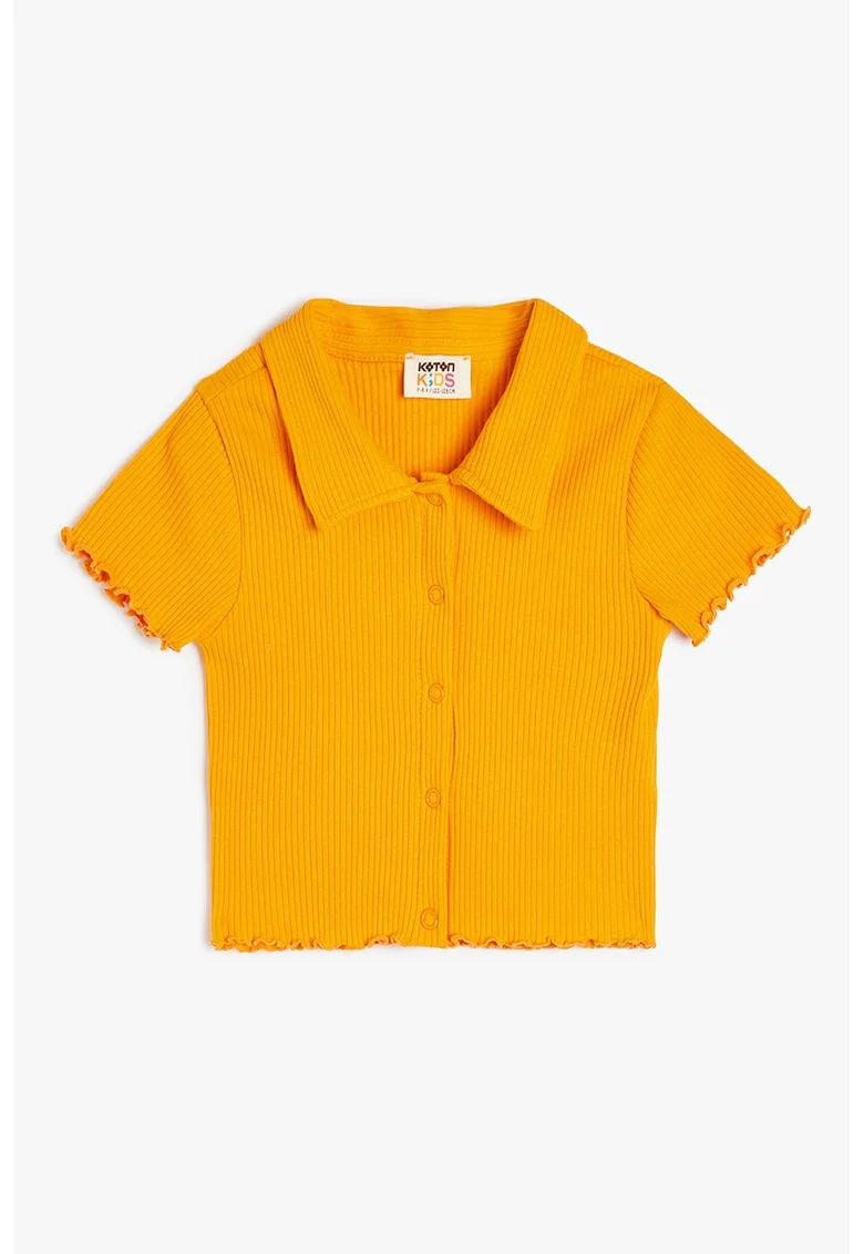 Tricou striat cu nasturi, Portocaliu mandarina
