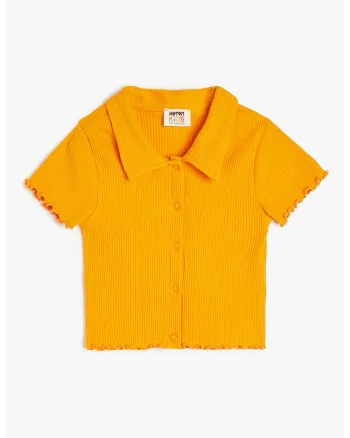 Tricou striat cu nasturi, Portocaliu mandarina