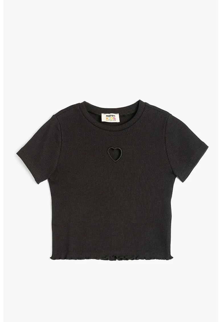 Tricou striat cu decolteu la baza gatului, Negru