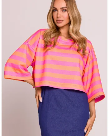 Bluza scurta cu imprimeu,  Roz