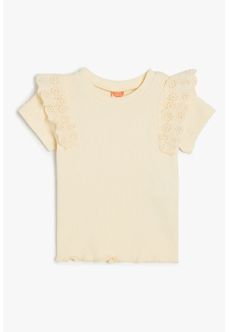 Tricou din amestec de bumbac cu volane, Portocaliu pal