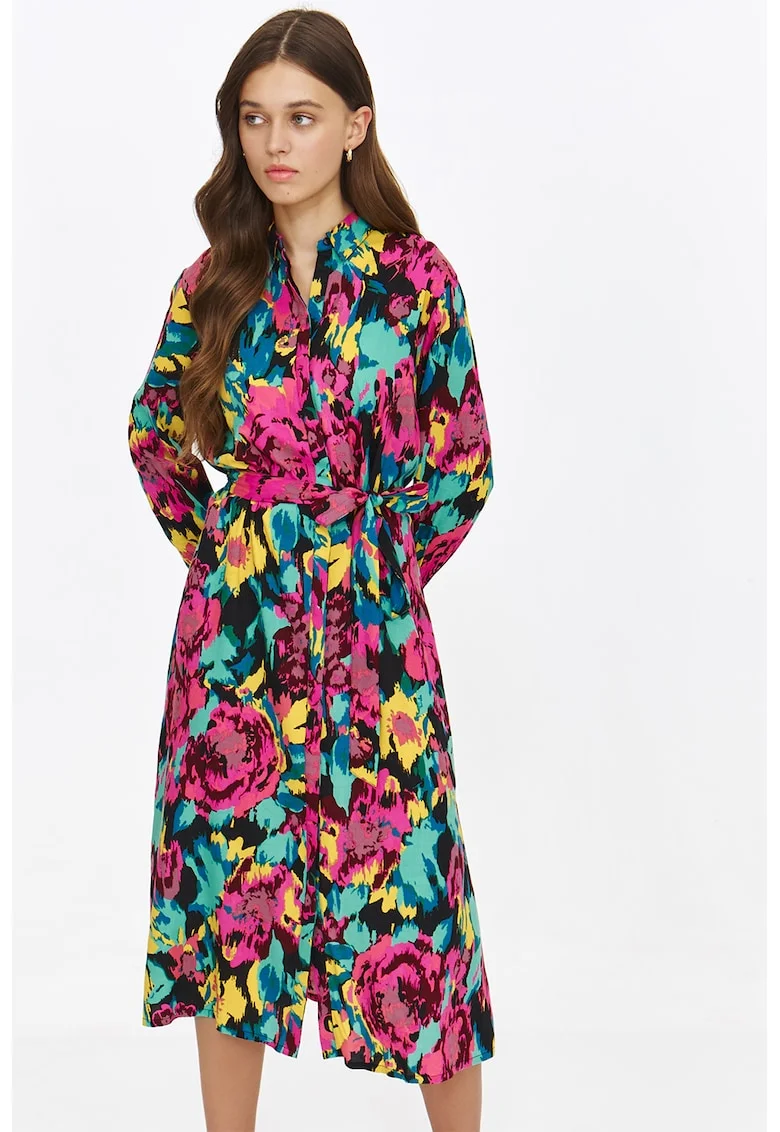 Rochie midi cu model floral, Galben/Fucsia/Albastru deschis