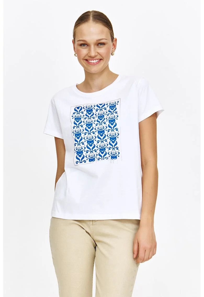 Tricou cu imprimeu grafic, Albastru royal/Alb optic