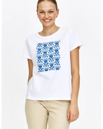Tricou cu imprimeu grafic, Albastru royal/Alb optic