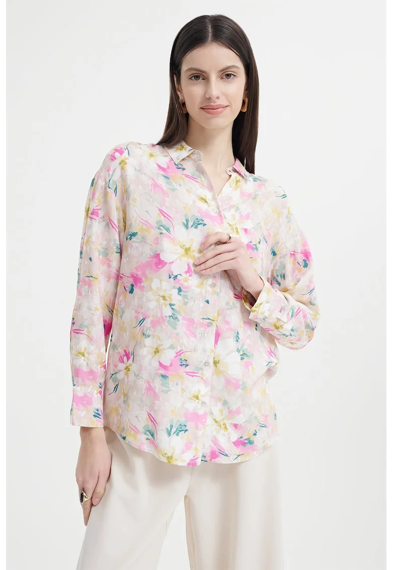 Camasa lejera cu model floral, Galben pal/Alb murdar/Roz