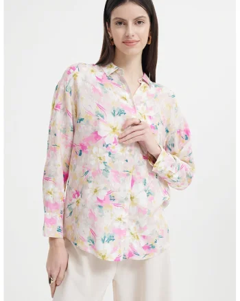 Camasa lejera cu model floral, Galben pal/Alb murdar/Roz