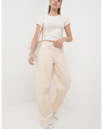 Tricou crop slim fit, Bej