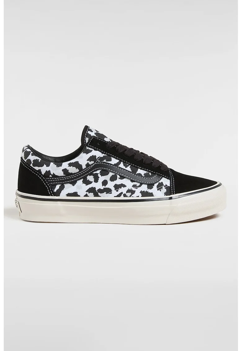 Tenisi cu animal print si model, Alb/Negru