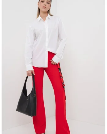 Pantaloni cu croiala bootcut si pensa, Rosu
