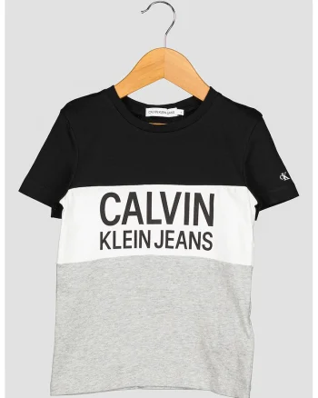 Tricou cu model colorblock si logo supradimensionat, Alb/Negru/Gri melange