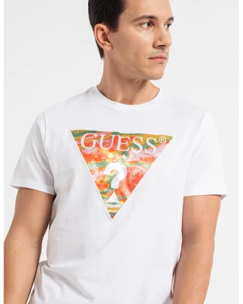 Tricou slim fit de bumbac cu imprimeu logo pe piept, Alb/Portocaliu mandarina