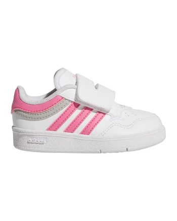 Pantofi sport de piele ecologica cu velcro Hoops 4.0, Alb/Roz pastel