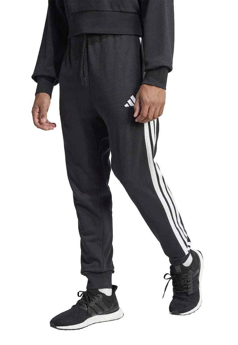 Pantaloni de trening cu logo si snur, Alb/Negru