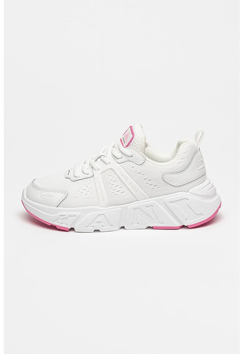 Pantofi sport cu garnituri de piele, Alb/Roz aprins