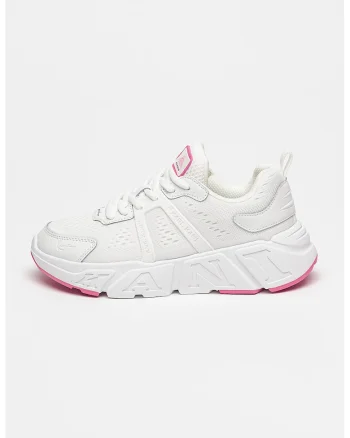 Pantofi sport cu garnituri de piele, Alb/Roz aprins