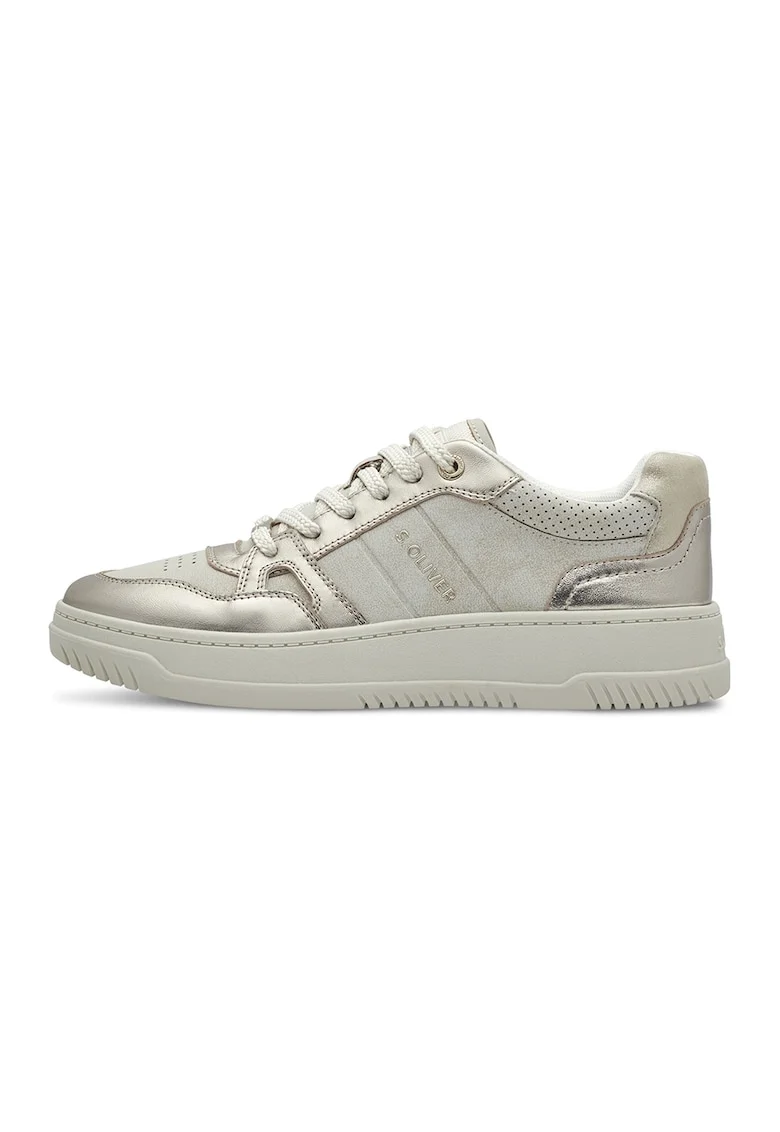 Pantofi sport din piele ecologica cu garnituri metalice, Auriu/Bej inchis