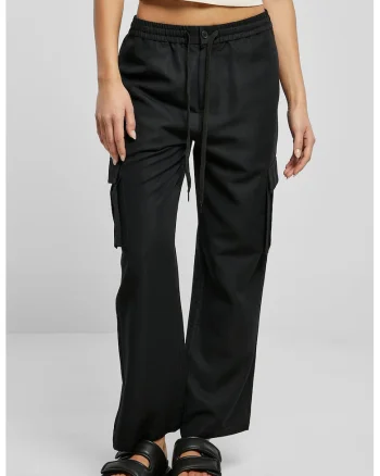 Pantaloni cargo cu croiala ampla si snur de ajustare, Negru