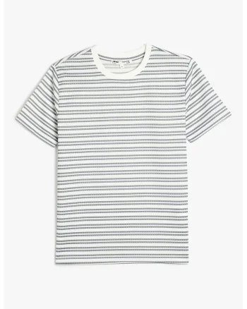 Tricou cu decolteu la baza gatului si imprimeu in dungi, Alb/Albastru inchis
