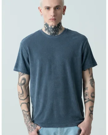 Tricou regular fit cu decolteu la baza gatului, Albastru prafuit