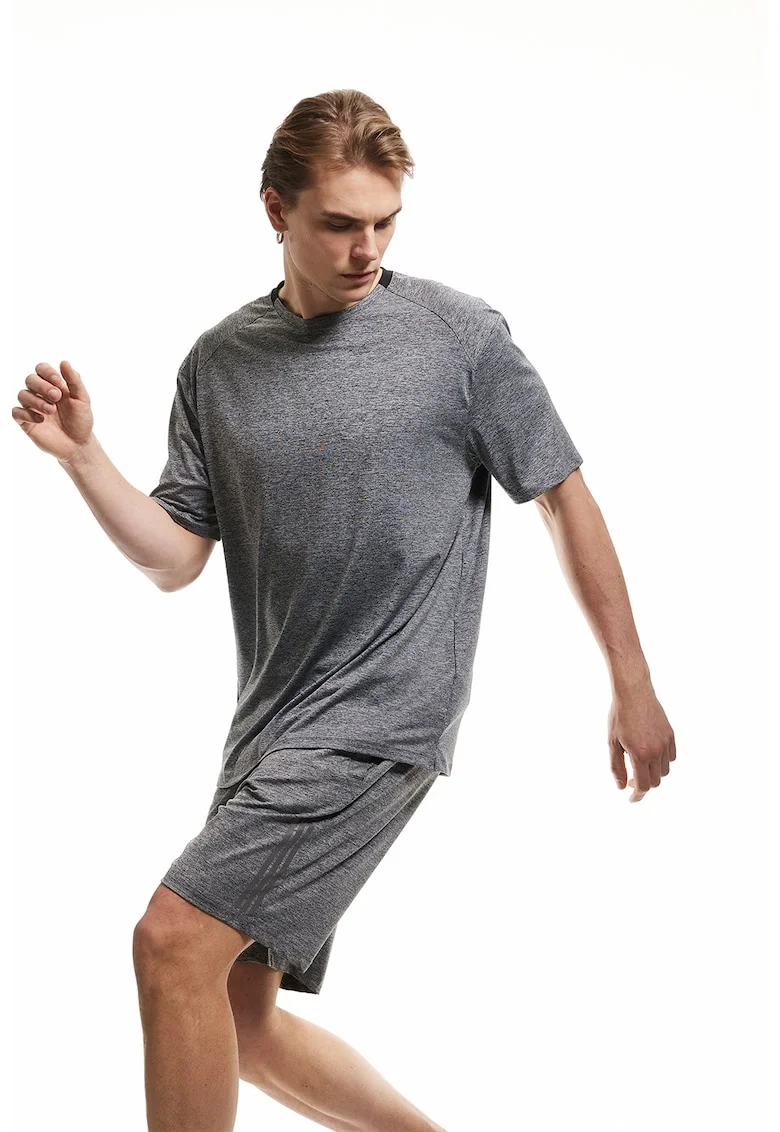 Tricou lejer cu decolteu la baza gatului, Gri melange